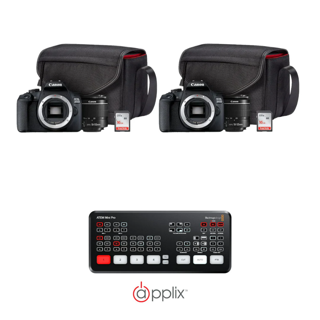 2x Canon EOS 2000D DSLR + Blackmagic Atem Mini Pro